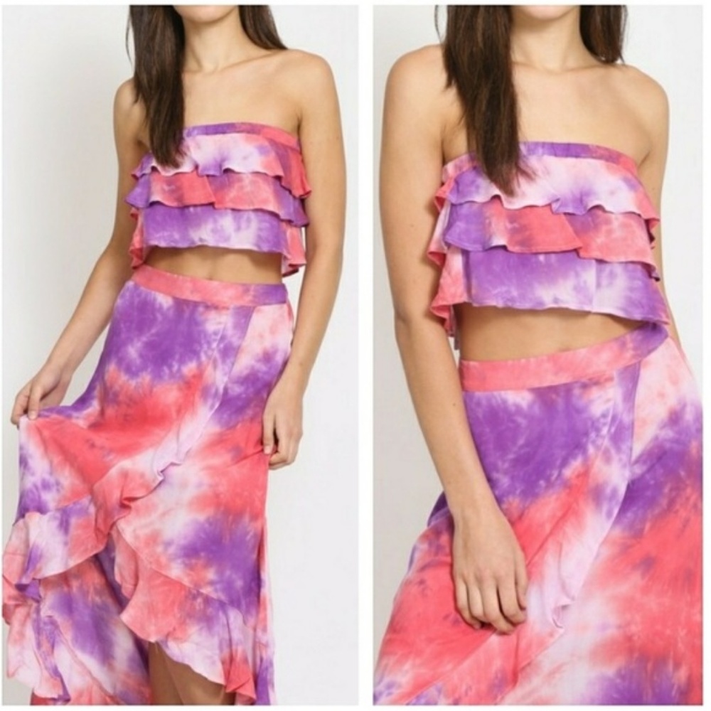 LAST 2🌸Coral Purple Tie-Dye Maxi Skirt/Top Set - Picture 3 of 4